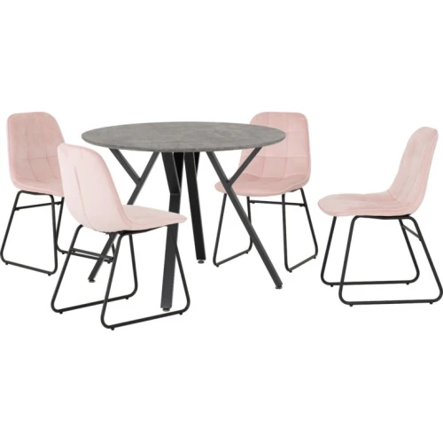 Athens Concrete and Black Round Dining Set with 4 Baby Pink Lukas Chairs