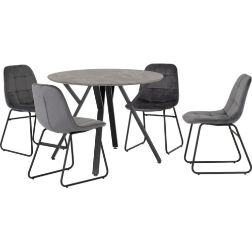 Athens Concrete and Black Round Dining Set with 4 Grey Chairs