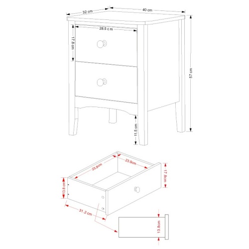 Como Grey 2 drawer bedside cabinet
