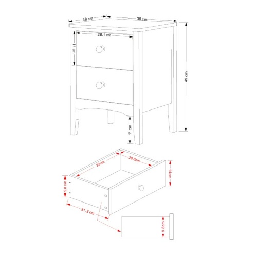 Como White 2 drawer petite bedside cabinet