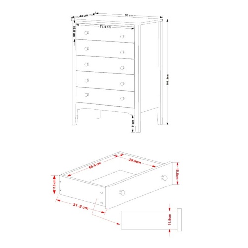 Como White 5 drawer chest