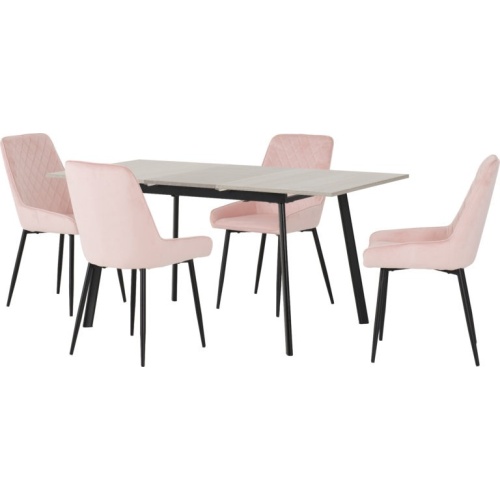 Avery Extending Dining Set with 4 Baby Pink Velvet Chairs