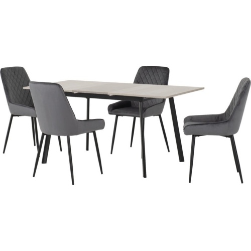 Avery Extending Dining Set with 4 Grey Velvet Chairs