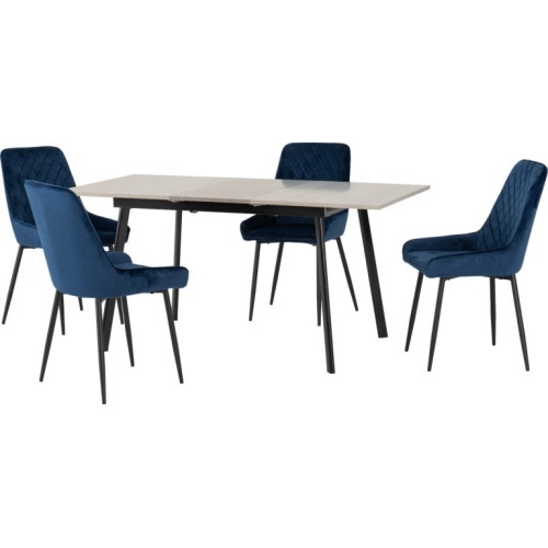 Avery Extending Dining Set with 4 Sapphire Blue Velvet Chairs