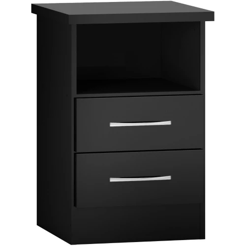 Nevada 2 Drawer Bedside Cabinet Black Gloss