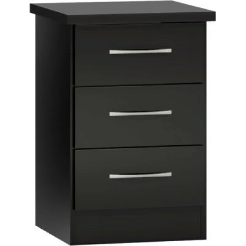 Nevada 3 Drawer Bedside Cabinet Black Gloss