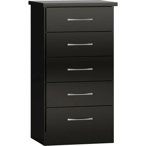 Nevada 5 Drawer Narrow Chest Black Gloss