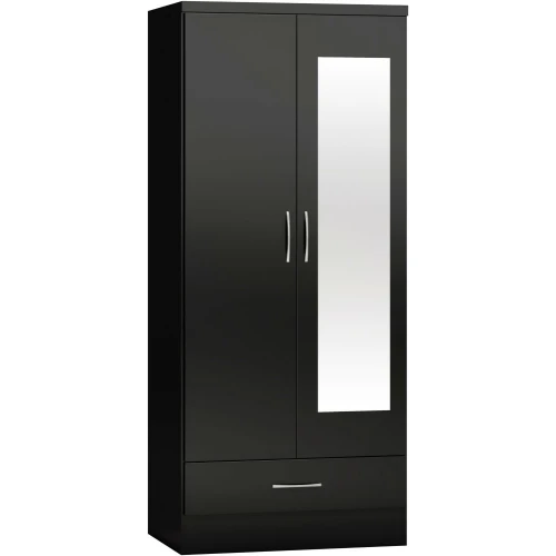 Nevada Mirrored 2 Door Wardrobe Black Gloss