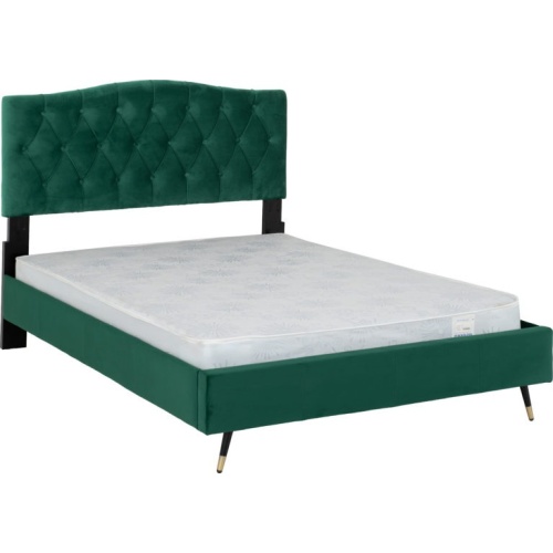 Freya Green Velvet Fabric 4'6ft Bed
