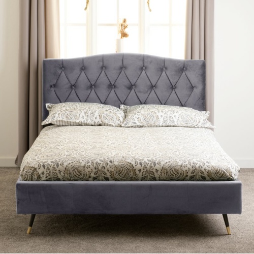 Freya Grey Velvet Fabric 4'6ft Bed