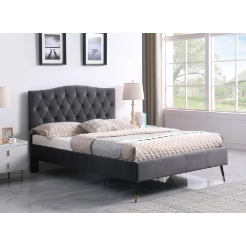 Freya Grey Velvet Fabric 4'6 Bed