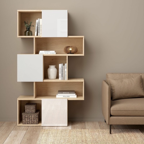 Bookcase 3 Doors Hickory White High Gloss