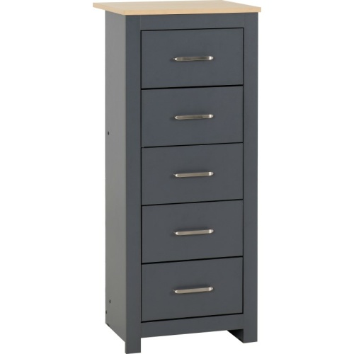 Portland 5 Drawer Narrow Chest Grey