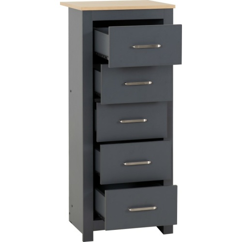 Portland 5 Drawer Narrow Chest Grey