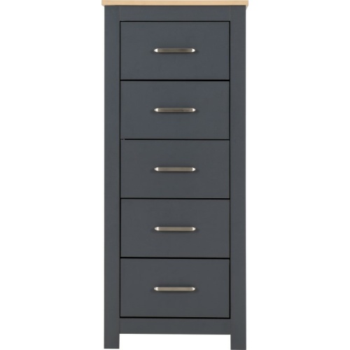 Portland 5 Drawer Narrow Chest Grey