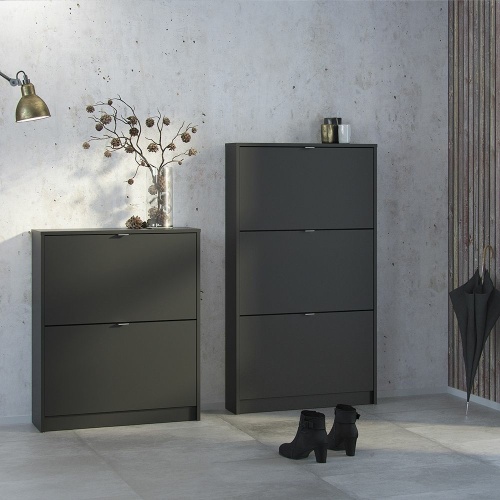 Shoe Cabinet 3 Flip Down Doors Black4 IW Furniture | Free Delivery