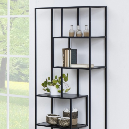 Seaford-Tall-Black-Bookcase-5-Black-Shelves3.jpg IW Furniture | Free Delivery