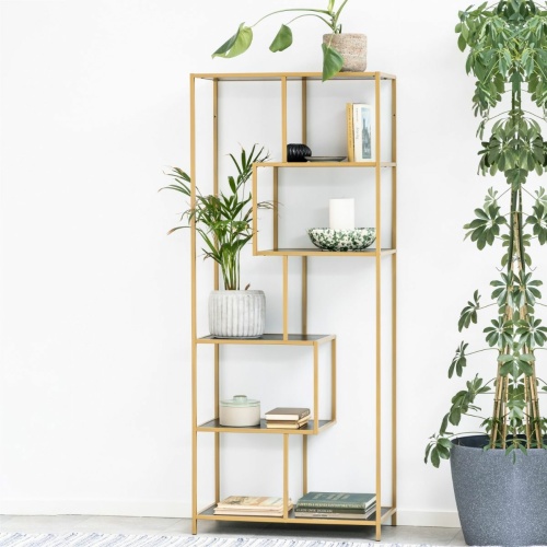 Seaford-Tall-Gold-Bookcase-5-Black-Shelves3.jpg IW Furniture | Free Delivery