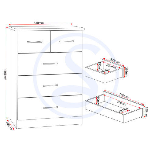 Nevada 3x2 Drawer Chest 3D Grey