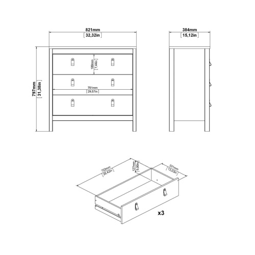 Barcelona Chest 3 Drawers in Black - Image 7