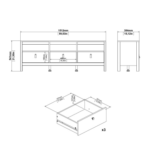 Barcelona Tv Unit 3 Drawers Oak - Image 6