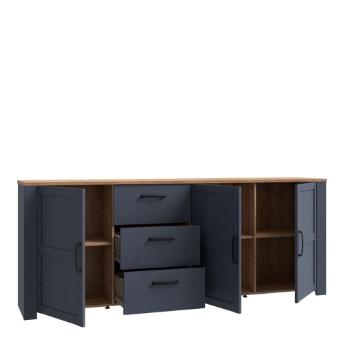 Boho 3 Door 3 Drawer Large Sideboard Navy - Image 4