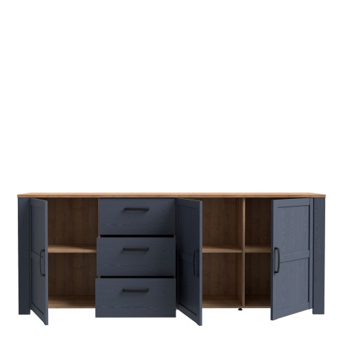 Boho 3 Door 3 Drawer Large Sideboard Navy - Image 5