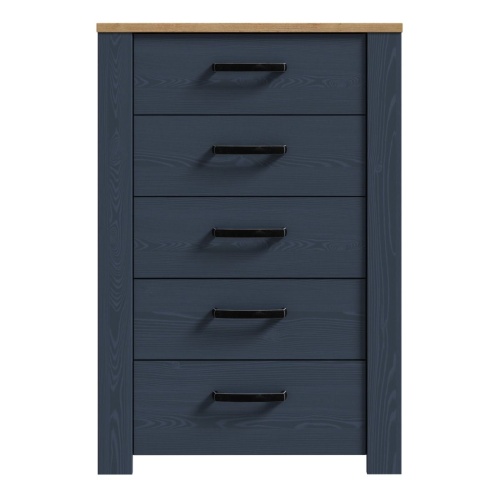 Boho 5 Drawer Narrow Chest Navy - Image 3