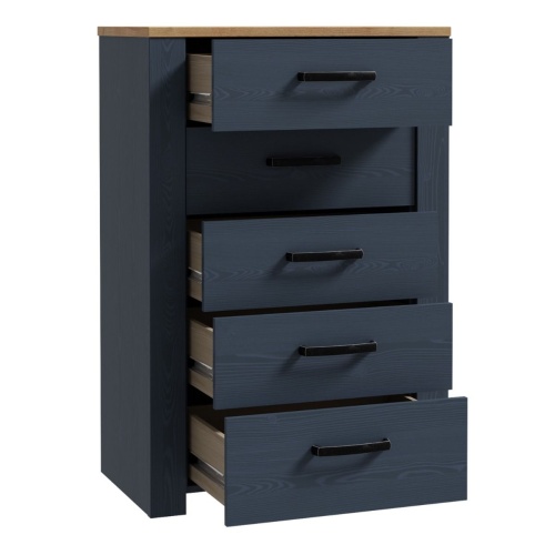 Boho 5 Drawer Narrow Chest Navy - Image 4