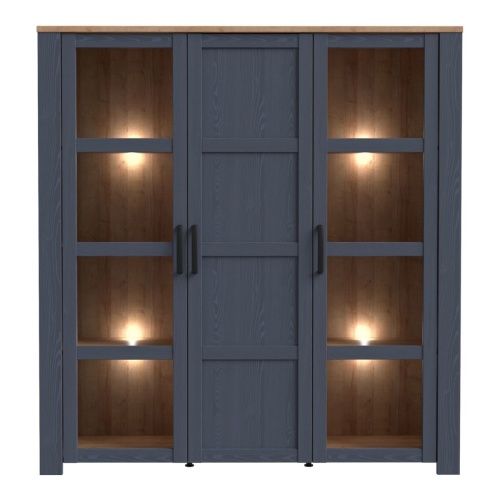 Boho LED 3 Door Large Display Cabinet Navy - Image 3