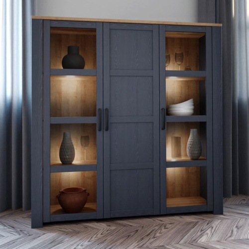 Boho LED 3 Door Large Display Cabinet Navy