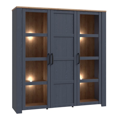 Boho LED 3 Door Large Display Cabinet Navy - Image 2