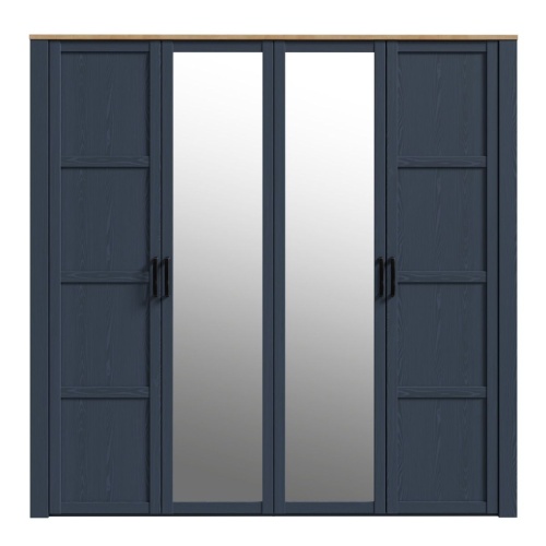 Boho Mirrored Door Wardrobe Navy - Image 3